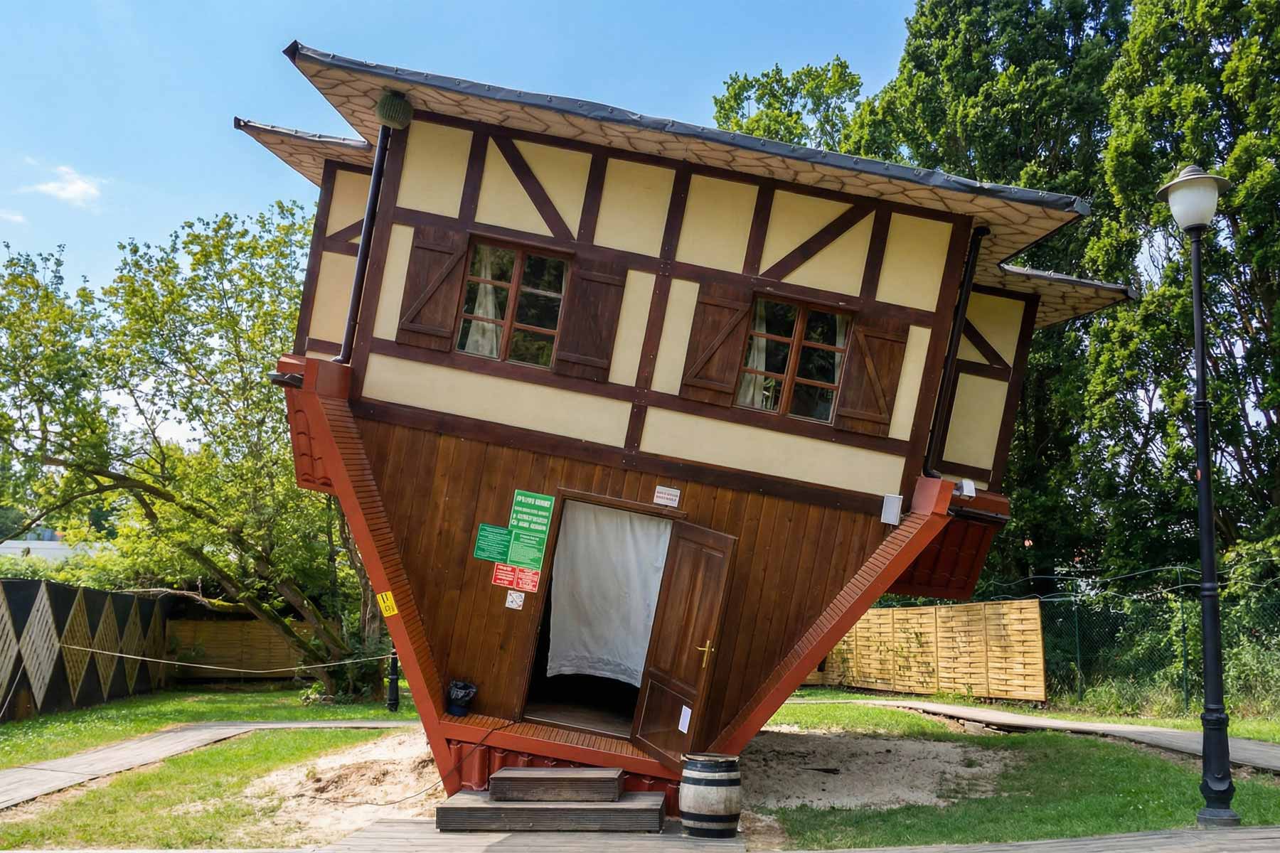 Haus steht Kopf in Świnoujście Auf dem Kopf stehendes Haus an der Promenade von Świnoujście