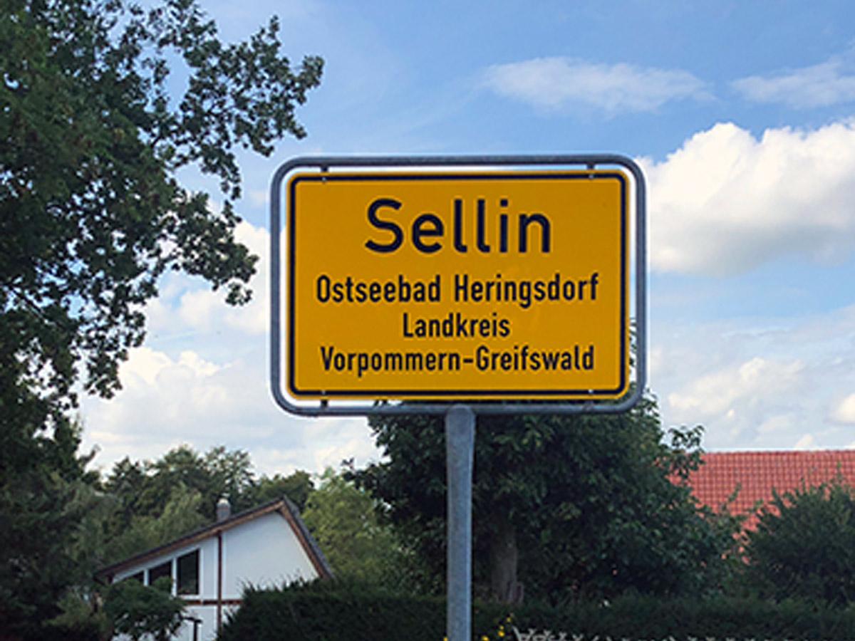 Ortseingangsschild Sellin auf Usedom