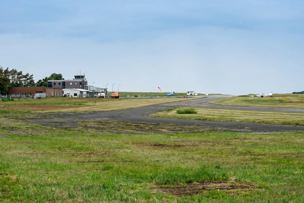 Rollfeld und Terminal des Flughafens Heringsdorf im Jahr 2022