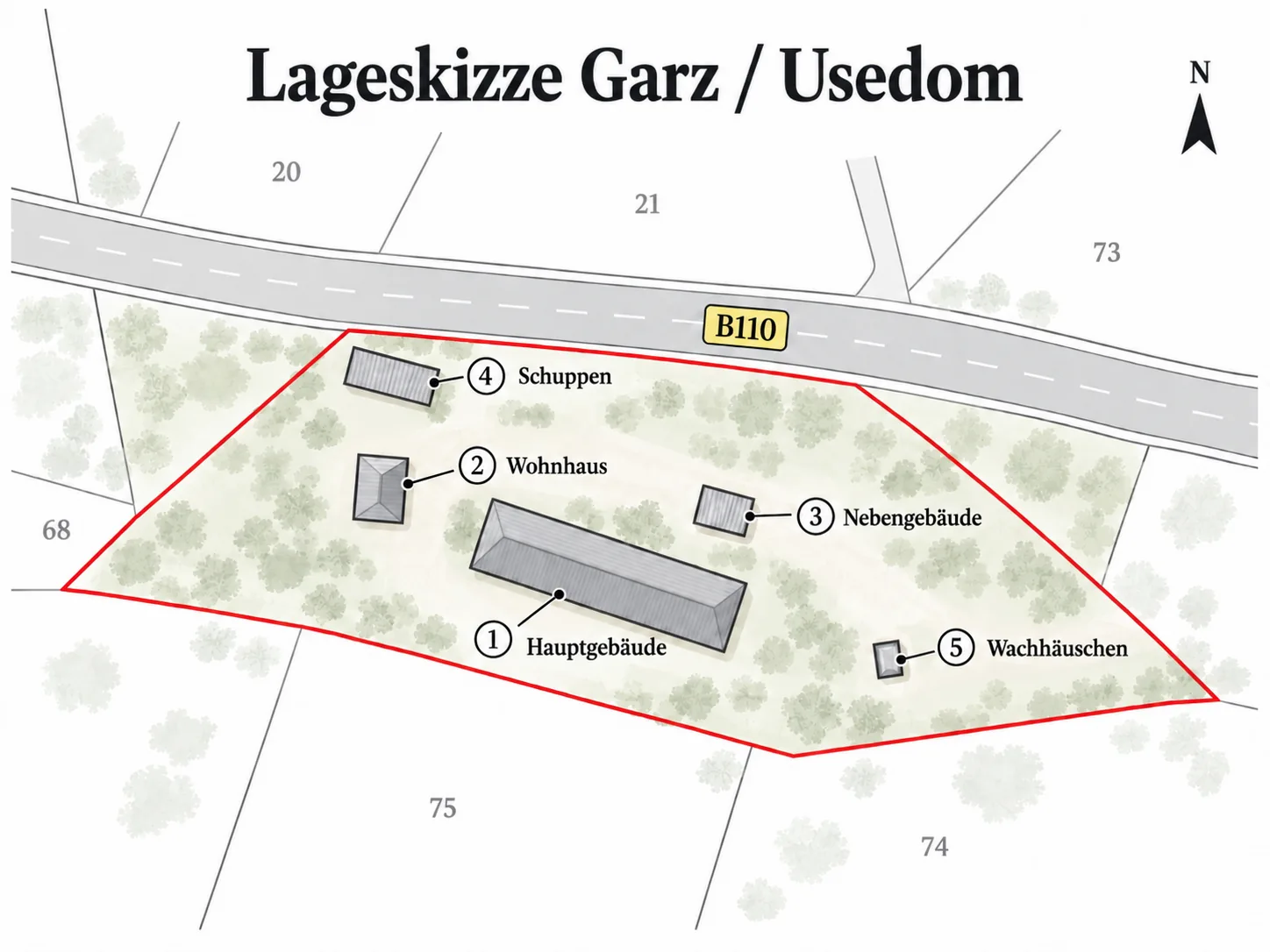 Schematische Lageskizze der ehemaligen Grenzdienststelle Garz an der B110